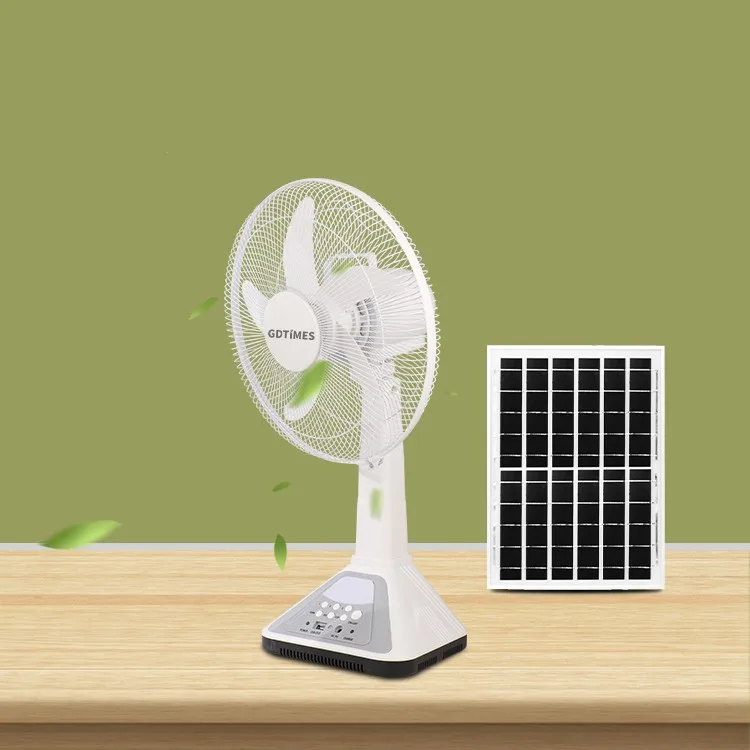 

Solar Table Fan with LED Light Panel AC DC 14 Inches Portable Recharge Desk Fan with Timer USB Port