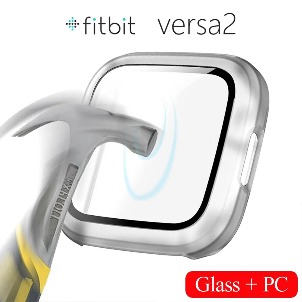 Full Cover Glass Case For Fitbit Versa 2 Hard PC Plated Screen Protector Rugged Protective Cover for Fit Bit Versa 2 Watch