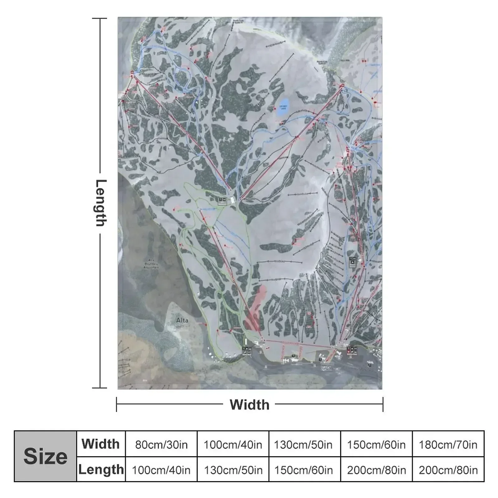 Alta Ski Resort Trail Map Throw Blanket couch cozy soft plush fuzzy picnic outdoor blanket