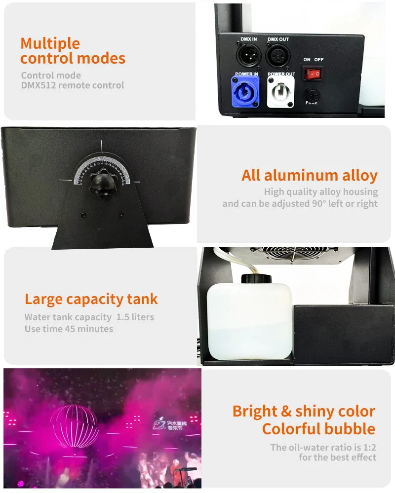 Super Bubble Machine DMX512 Remote 6pcs RGBW LED Effect Automatic Wedding Bubble Blowing Stage Lighting Equipment for stage DJ