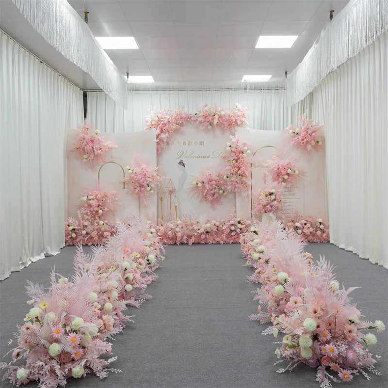 Pink Series Wedding Floral Arrangement Artificial Flower Row Table Flower Road Lead T Stage Backdrop Corner Flower Ball