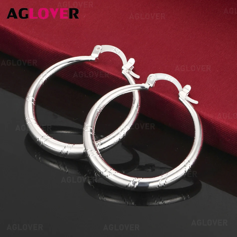 AGLOVER 925 Sterling Silver Large Circle Earrings European and American Simple Women's Holiday Gift Jewelry