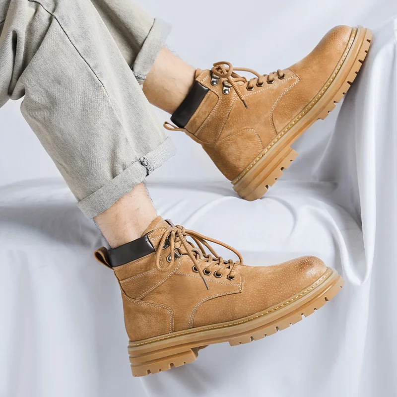 

mens casual desert boots lace-up original leather shoes outdoors hiking tooling work boot spring autumn platform ankle botas man