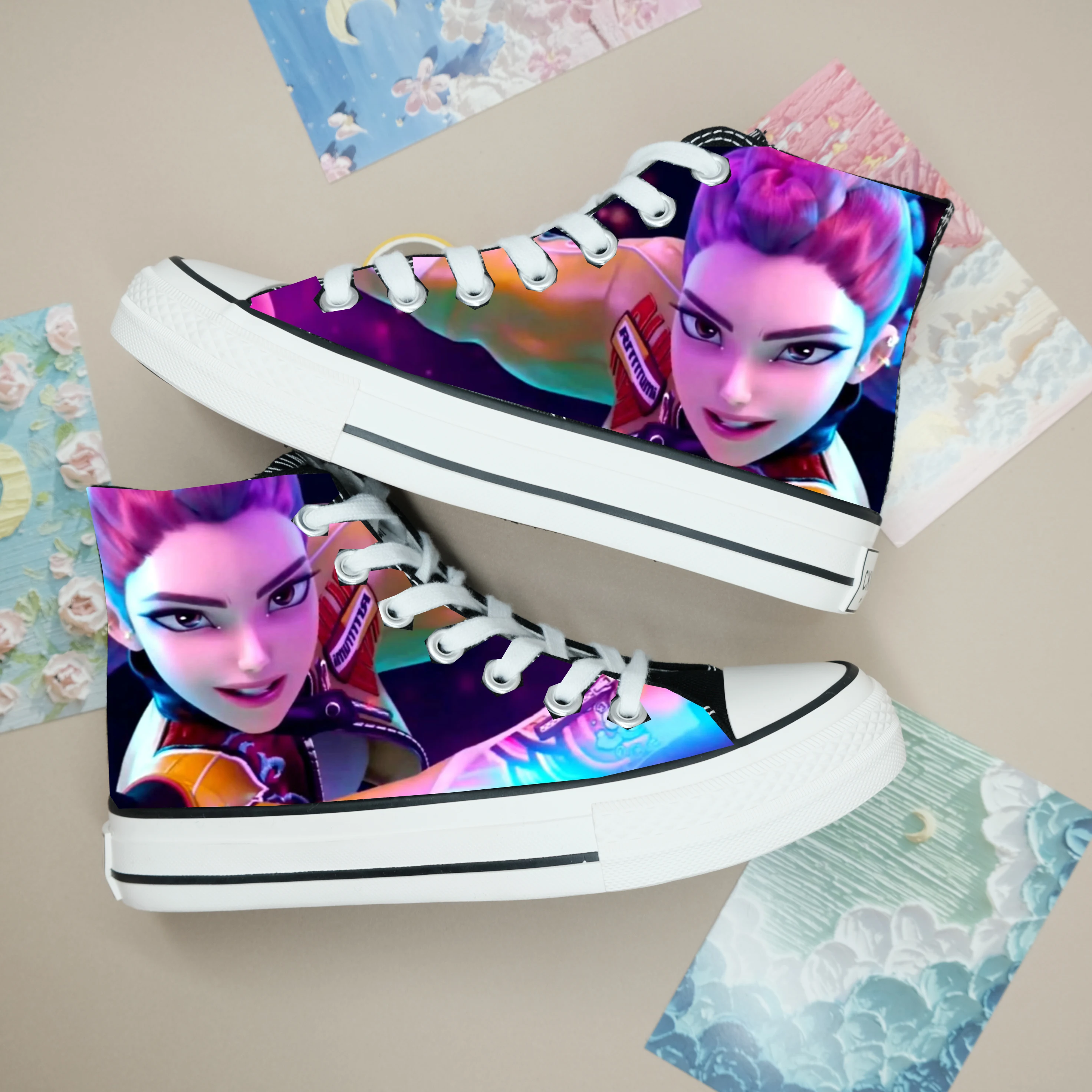 

Новые женские милые парусиновые туфли принцессы KPop Demon Hunters с героями мультфильмов Диснея, нескользящая спортивная обувь с мягкой подошвой для девочки, подарок