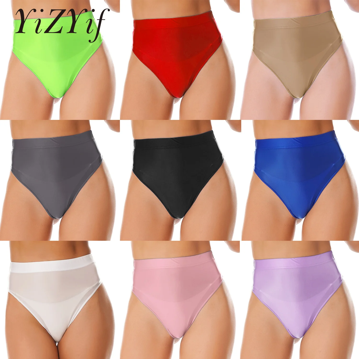 Sexy Women Panties High Waist Shiny Glossy Yoga Briefs Thong Lingerie Silky Bikini Tights Underpants Underwear Swimsuit Bottom