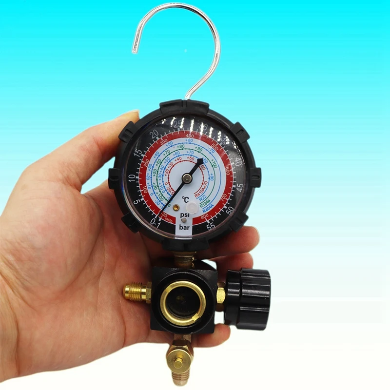 Pressure Gauge R410A R22 R404A Single Manifold Gauge With Control Valve For Air Condition Refrigerant Charging