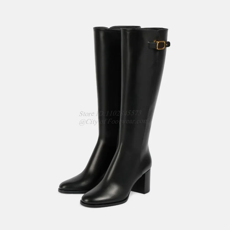 ź z miękkiej skóry bydlęcej Czarne buty do kolan Chunky Mid Heels Zipper Damskie długie buty Duży rozmiar Luksusowy projektant Seksowne nowe w butach