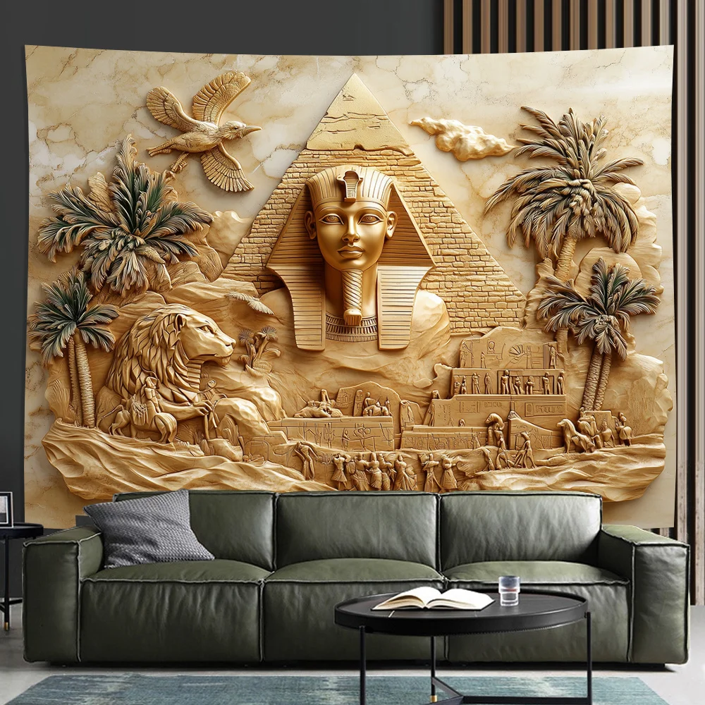 Egyptian Pharaohs and Pyramids 3D Visual Effects Tapestries-Ideal Background Cloth for Living Room Bedroom Office Decor