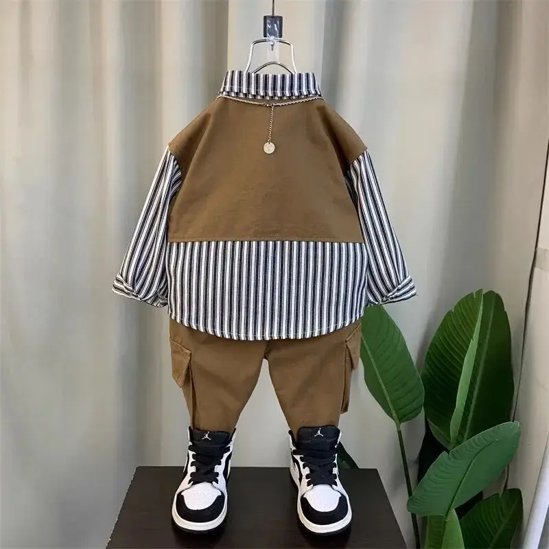 Boys Spring Autumn Clothing Set Baby Striped Shirt+Pants 2pcs Set for Korean Casual Children\'s Clothes Handsome Kids Clothing