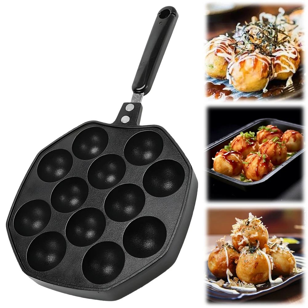 Panela de grelhar antiaderente Placa de cozinha, Takoyaki Grill Pan, Takoyaki Grill, Panela de cozimento, 12 furos