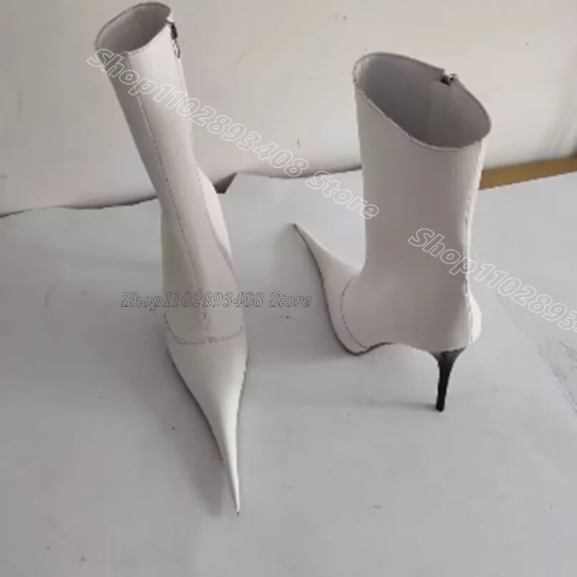 

White Pointed Toe Matte Leather Boots Solid Party Casual British Style Women Sexy Fashion Short Boots 2025 Zapatos Para Mujere