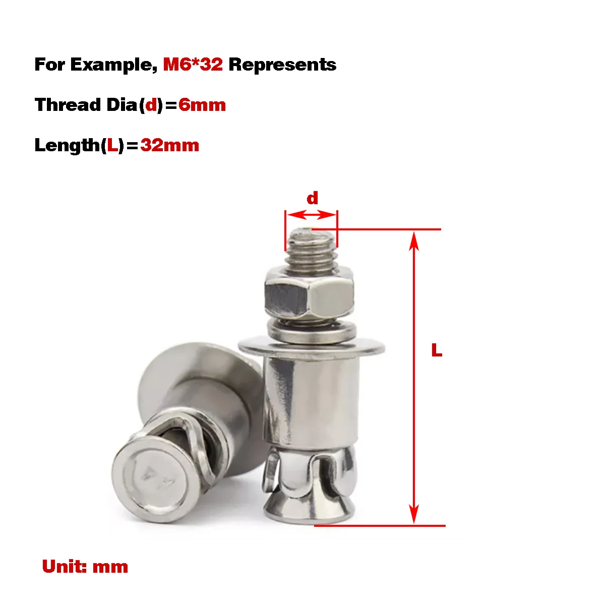 304 Stainless Steel Percussion Type Bolt / Expansion Screw