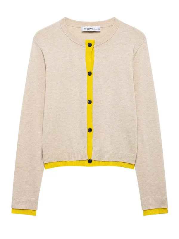 

Облегающий вязаный кардиган с открытой передней частью, тонкая весенняя верхняя одежда, цветной дизайн, женская модная повседневная одежда