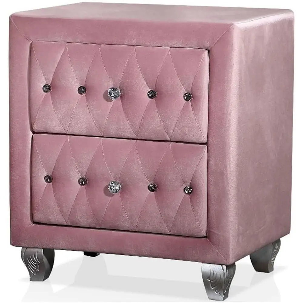 Upholstered Pink Nightstand with Care Kit