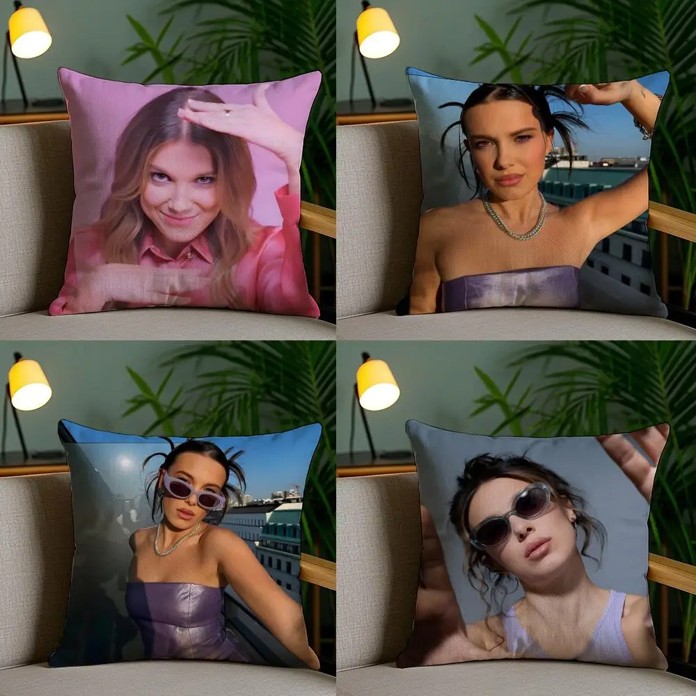 Millie B-bobby Brown Singer Pillow Case Pillow Case Plush Fabric Soft Double Sided Print Home Sofa High Quality Cushion