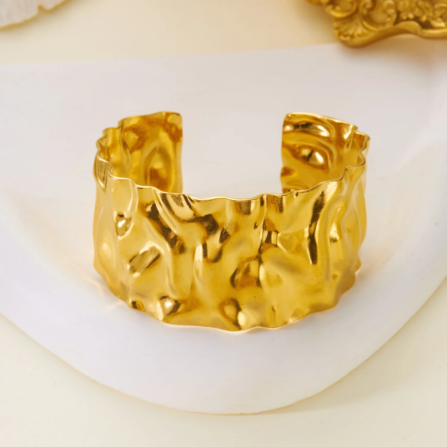 Vintage Unregelmäßige Armband für Frauen Edelstahl Gold Farbe Offene Manschette Armreif Exquisite Luxus Wasserdicht Schmuck Zubehör – Detail 12