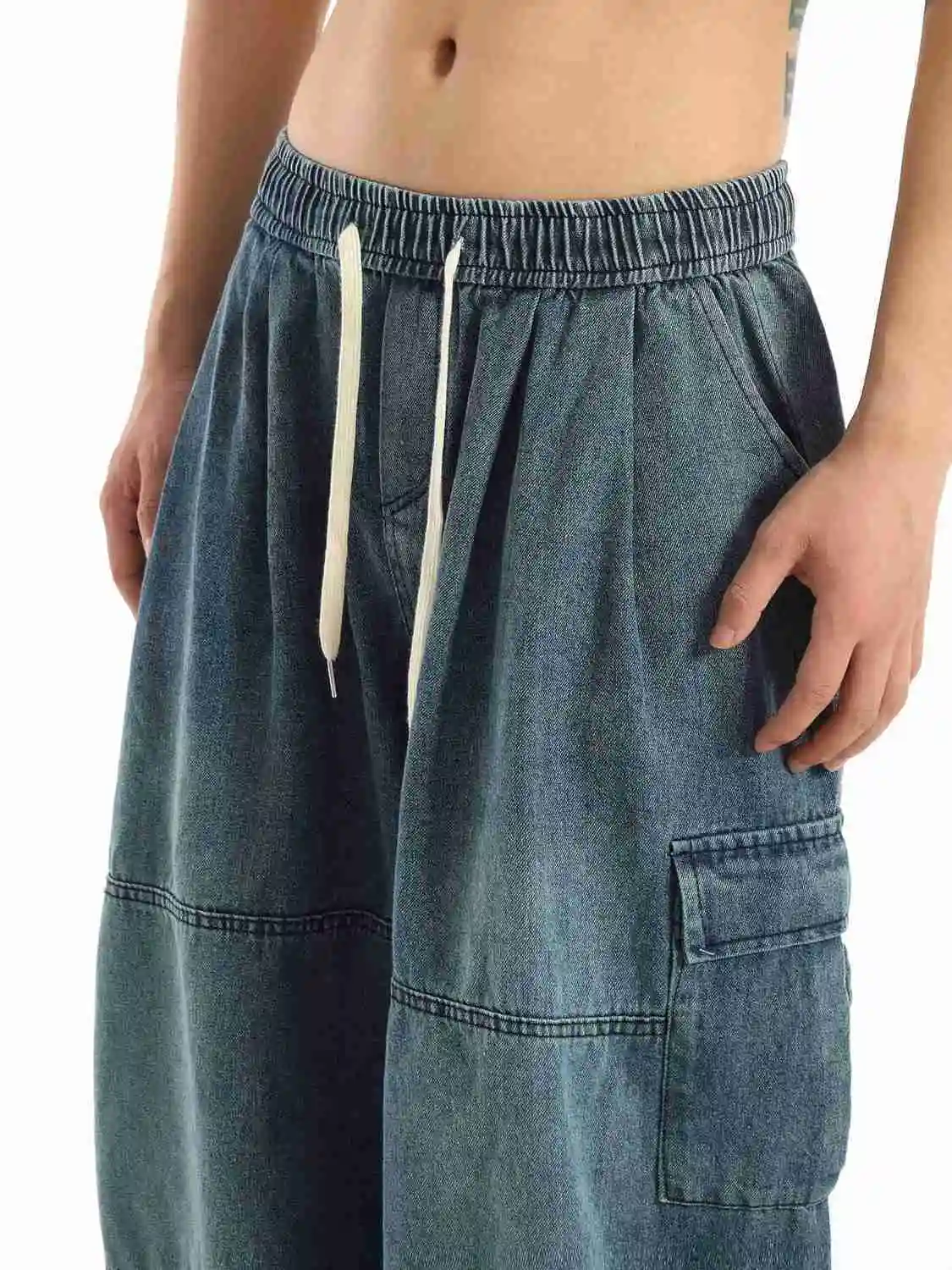 Schwarze Baggy-Cargohose für Herren, lässig, weites Bein, Jogginghose, Übergröße, Vintage, gerade, lockere Arbeitsjeanshose, weicher Komfort – Detail 22