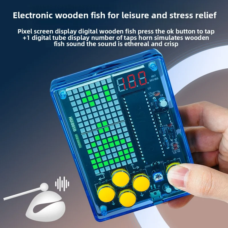 

DIY Pixel Game Console Kit - Handheld Electronic Wooden Fish Game, 51 MCU Soldering Practice Components