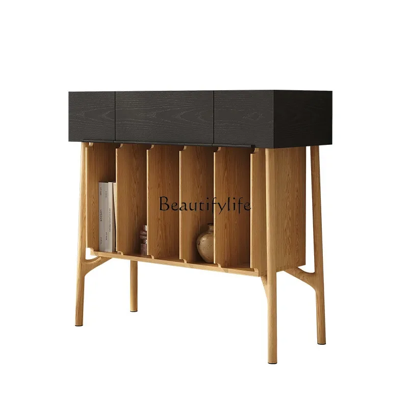 

ls 18-*Solid wood dining side cabinet modern simple integrated kitchen bowl cabinet against the wall storage rack