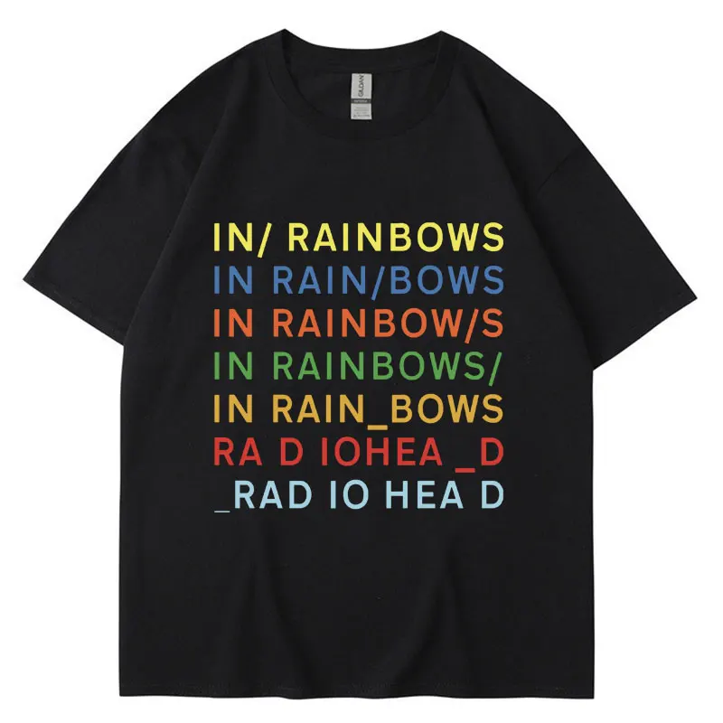 British Rock Band Radiohead T Shirt Music Album in Rainbows Men\'s Cotton Short Sleeve Hip Hop Gothic Loose T-shirts Streetwear