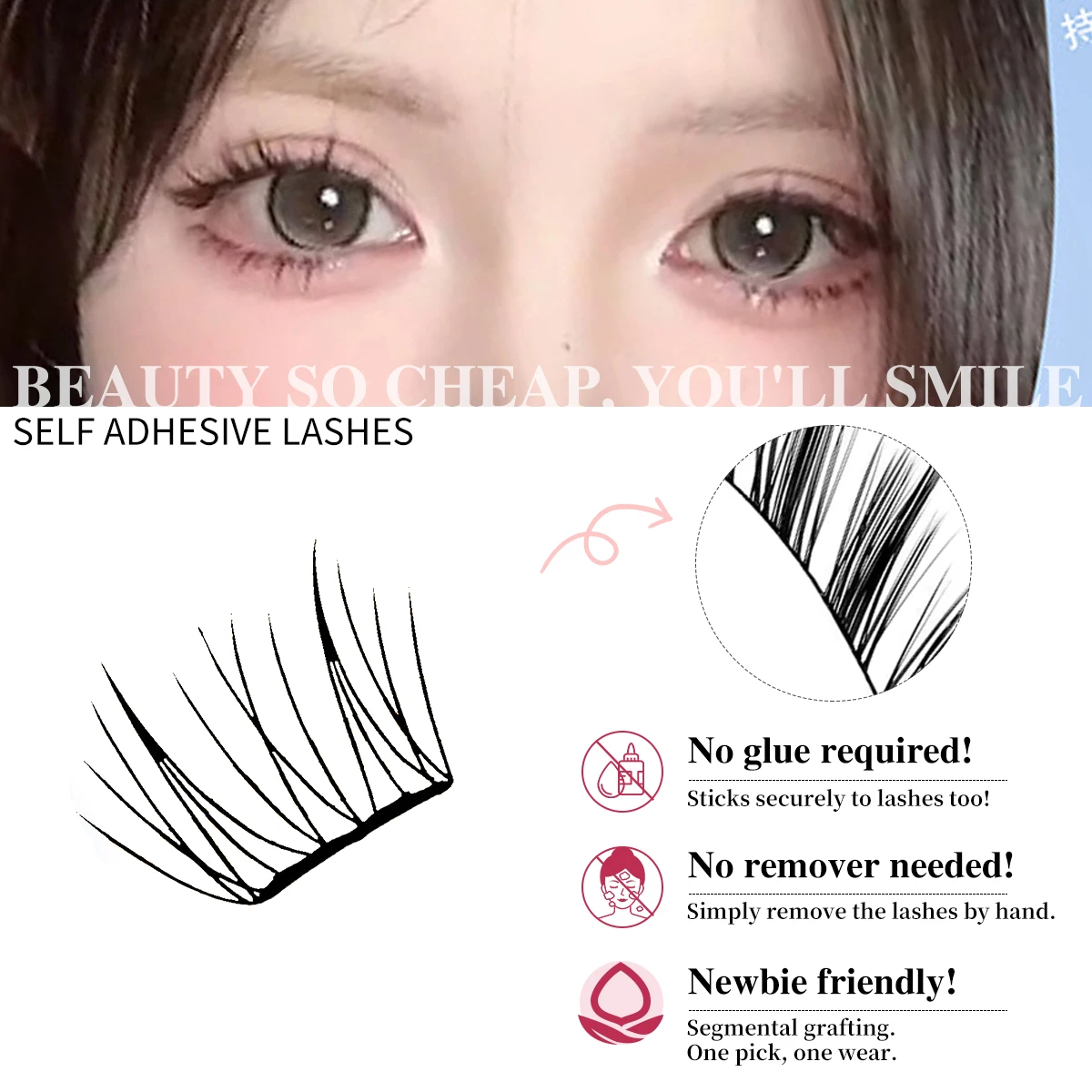 Ultra-thin Sheet Series Mange False Eyelashes No-glue Lashes Cluster Zero Touch Feeling Liquid Bond Eyelashes Segmented Lashes
