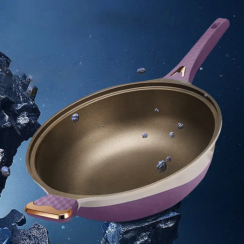 Titanium Alloy Non Stick Two Color Micro Pressure Cooker Healthy Low Oil Frying Pan Flat Bottomed With Steaming Tray Wok Pan