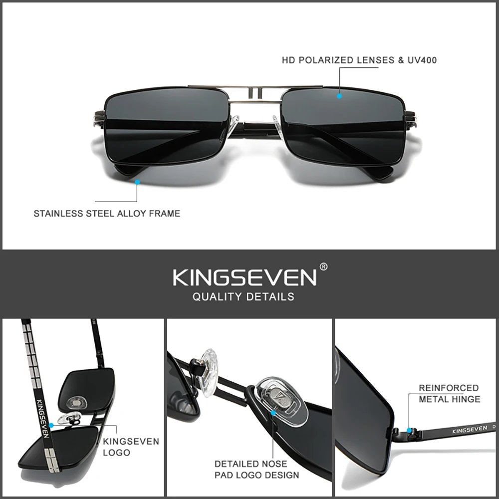 KINGSEVEN العلامة التجارية موضة الاستقطاب UV400 نظارات واقية النظارات الشمسية الصيد مستطيل الرجال النساء القيادة سبيكة النظارات في الهواء الطلق