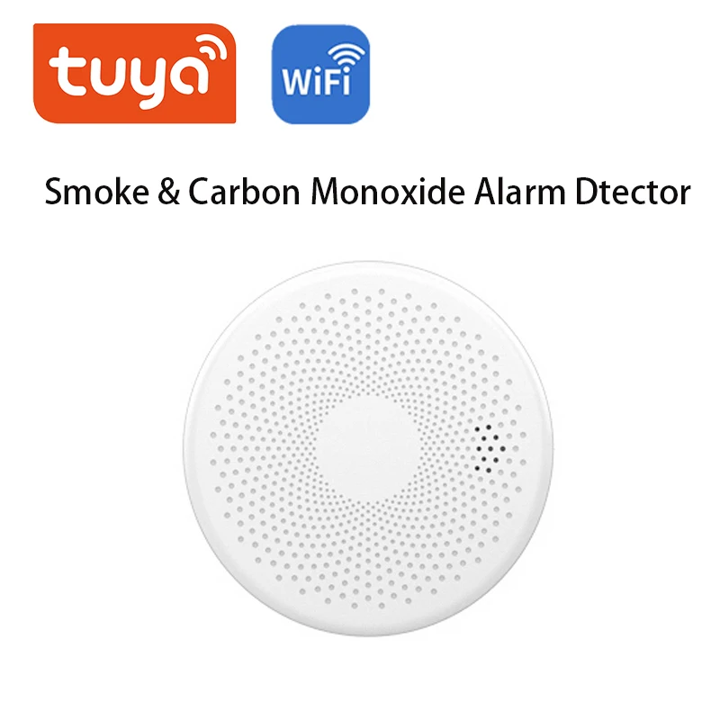 Tuya WIFI Fire Smoke Sensor and Carbon Monoxide Combination Detector 85dB Sound Alarm Tuya App Real Time Monitor with Self-test