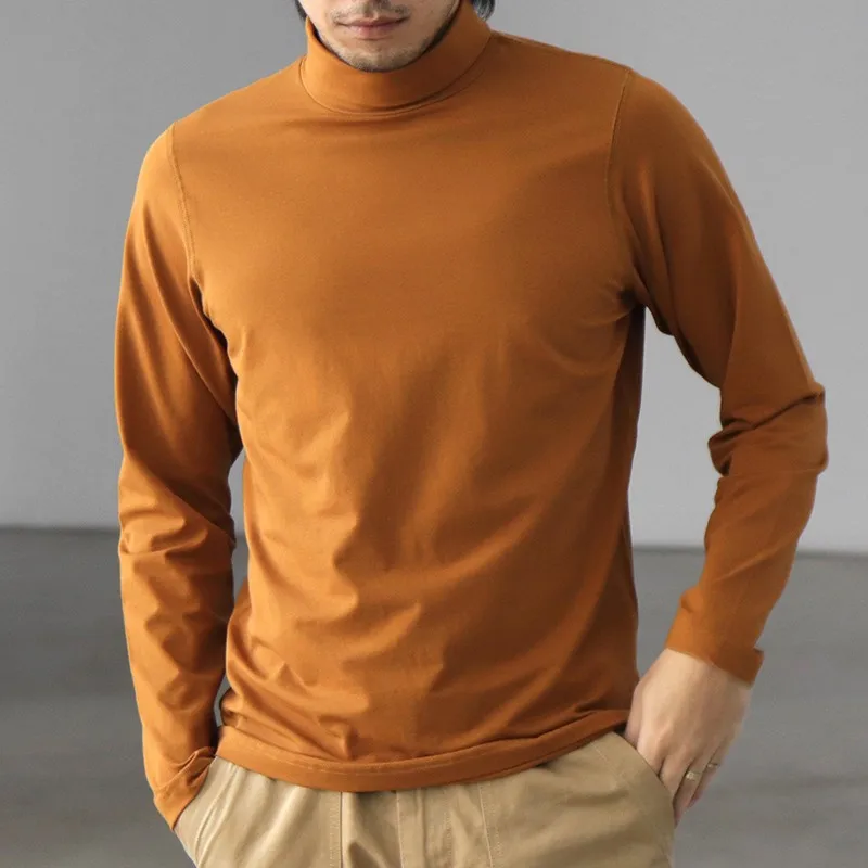 

Yapher Casual Men's Three-Needle Stitch Turtleneck Long Sleeve T-Shirt Thin Stretch Comfortable Base Layer for Autumn and Winter