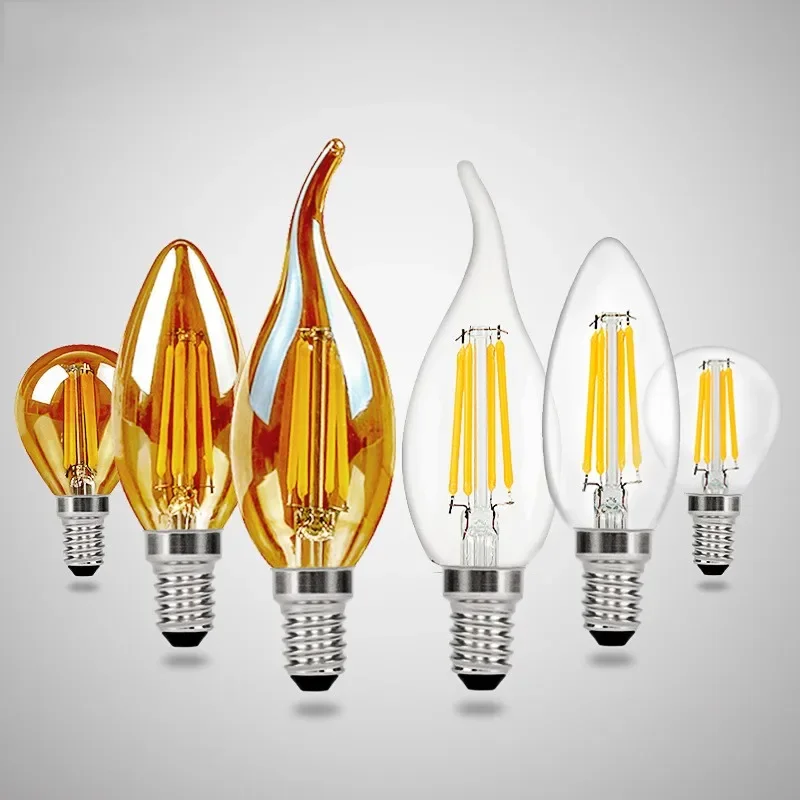 E27 E14 LED Filament Bulb 4W/6W AC220V Glass Shell 360 Degree C35 Edison Retro Candle Light Warm/Cold White LED Light Bulb