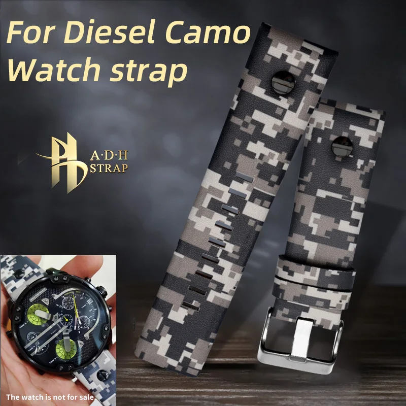 Men\'s Large Leather Watch Strap Retro Camouflage Style For Diesel DZ7311 Watch Band 24mm 26mm 28mm Breathable and Soft Belt