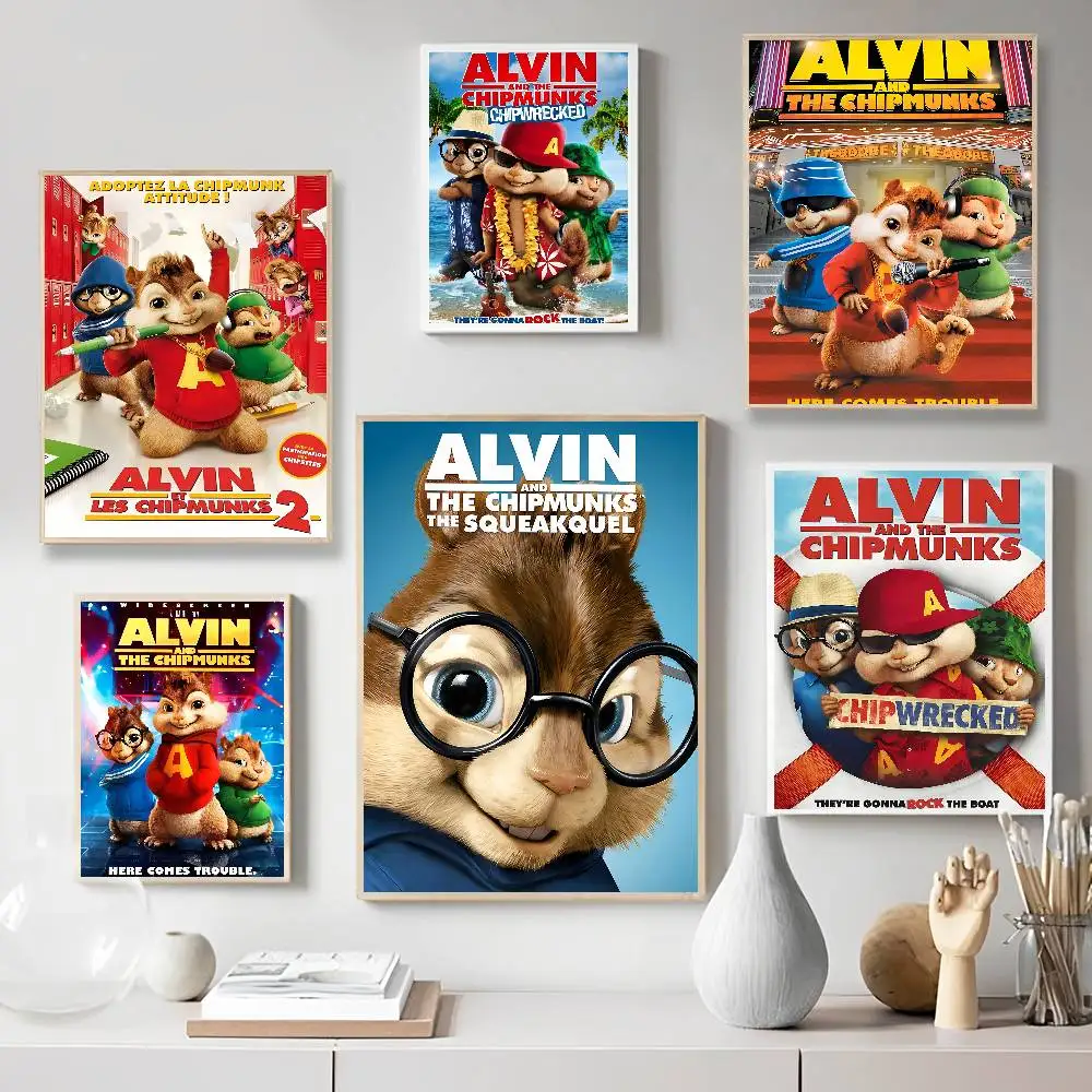 الكلاسيكية ألفين و C-Chipmunks الفيلم الكلاسيكي خمر الملصقات ورق أبيض يطبع الملصقات الفنية Kawaii غرفة ديكور