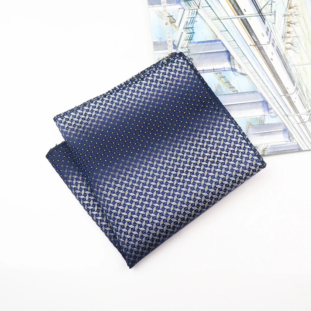 2025 ใหม่คลาสสิกน้ําเงินสี Pocket Square โพลีเอสเตอร์ทอลาย Polka Dot ผ้าเช็ดหน้างานแต่งงานการประชุมชุด Hanky