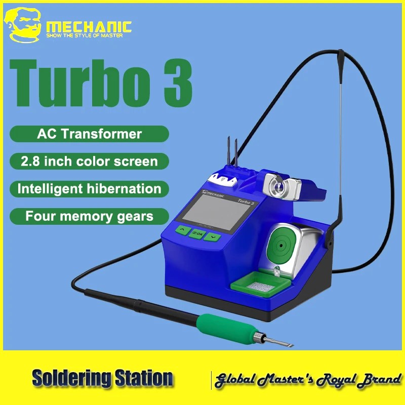 

MECHANIC Turbo 3 Smart Nano Soldering Station with 2.8 Inch Color Screen AC Transformer 4 Memory Slots for Electronics Repair