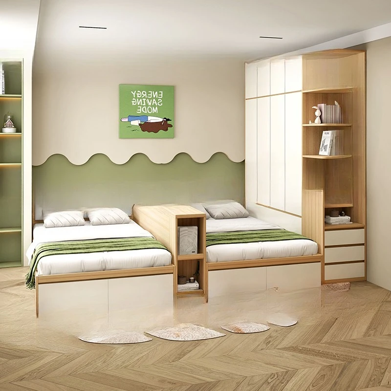 

Partition tatami bed two-child family double with storage pull-out desk