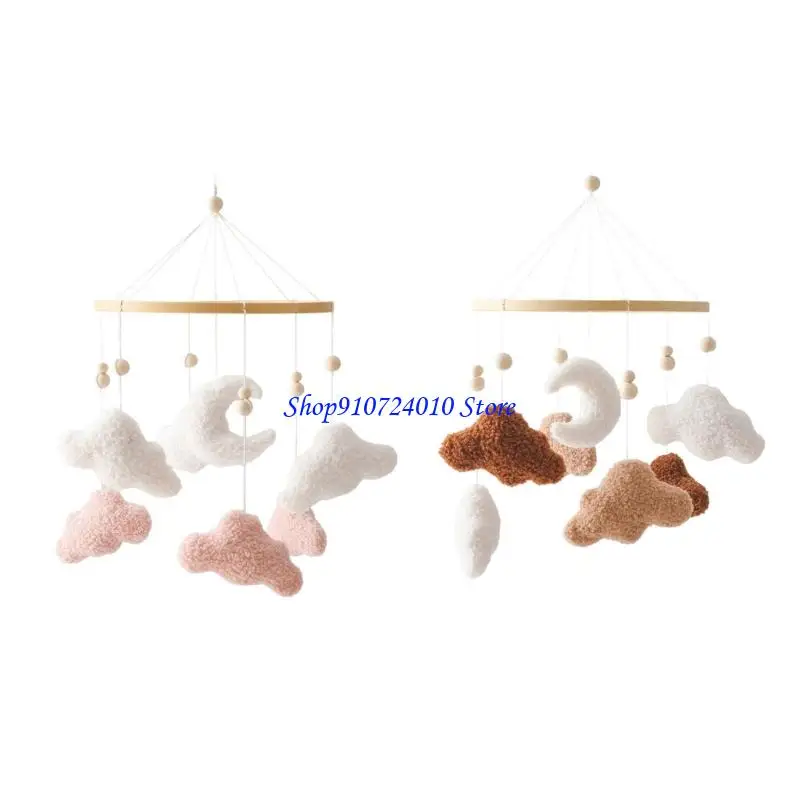 سرير متنقل على شكل سحابة قمر ناعم من القطيفة 77HD مع أجراس لطيفة لحديثي الولادة تطوير حسي للأطفال الرضع ولعبة عربة أطفال آمنة