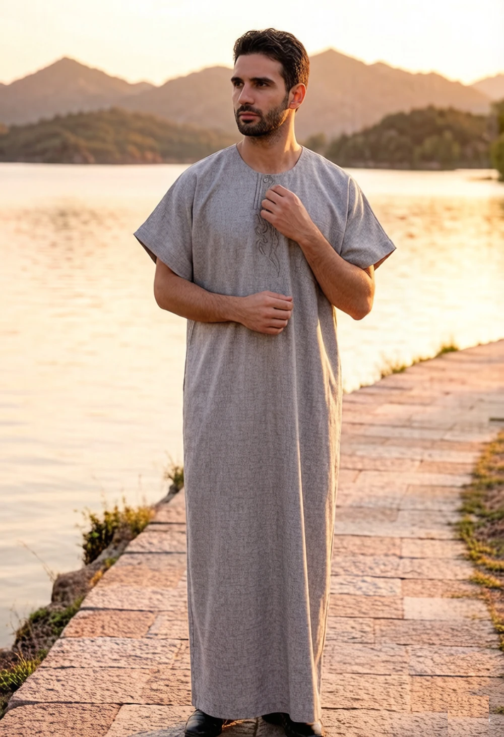 

Muslim Men Thobe Moroccan Caftan Arabic Men's Clothing Islamic Turkish Robe Jubba Thobe Abaya Dubai Jalabiya Dresses Middle East