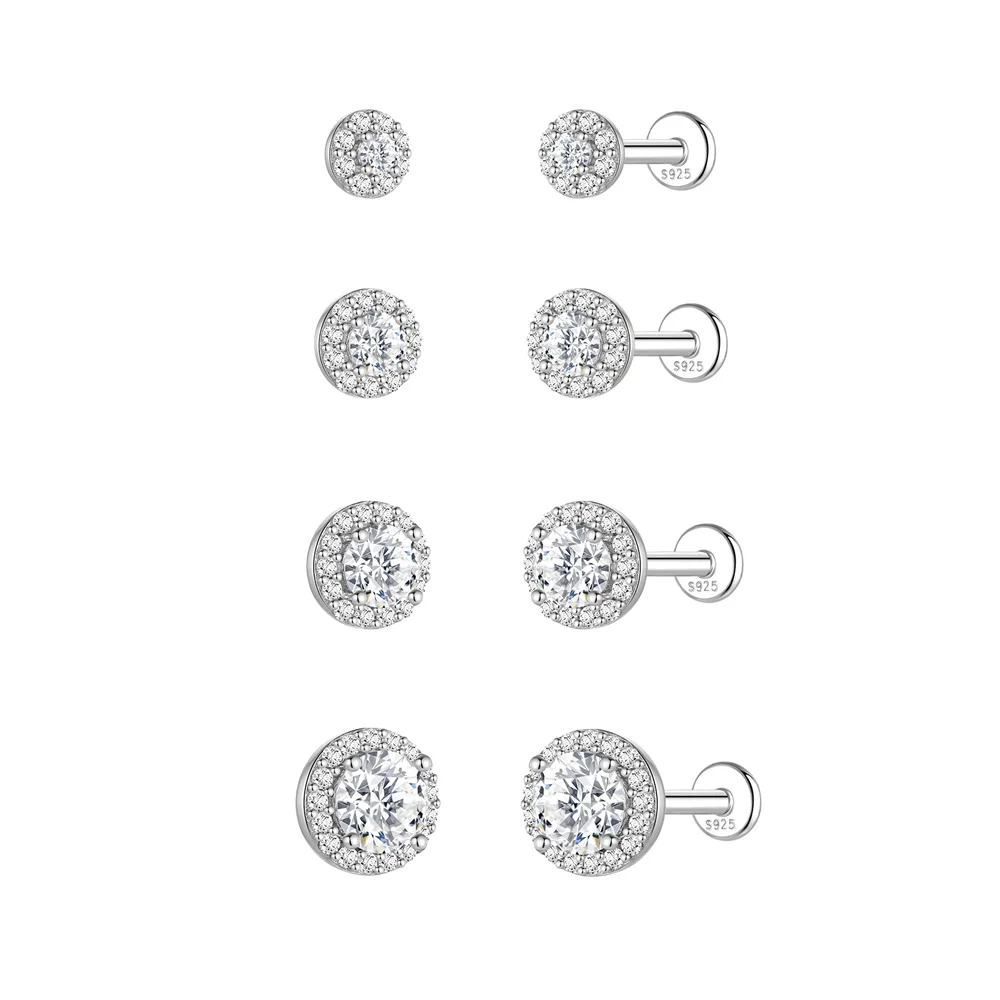 Aide 1 Stück 925 Sterling Silber Moissanit Halo Piercing Ohrstecker mit Schraubverschluss, rund, für Knorpel, 2-4 mm, für Damen und Herren – Detail 22