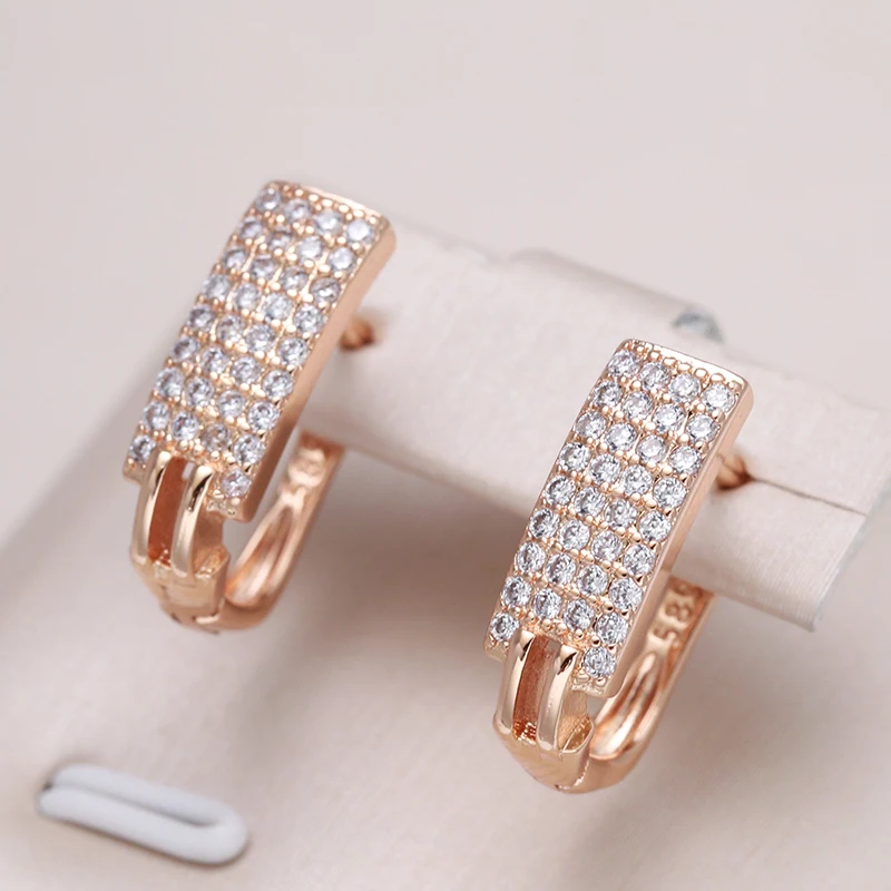 Kinel Luxury Women 585 Rose Gold Stud Earrings Four Row Micro-wax Inlay Natural Zircon Earrings Bride Wedding Fine Jewelry