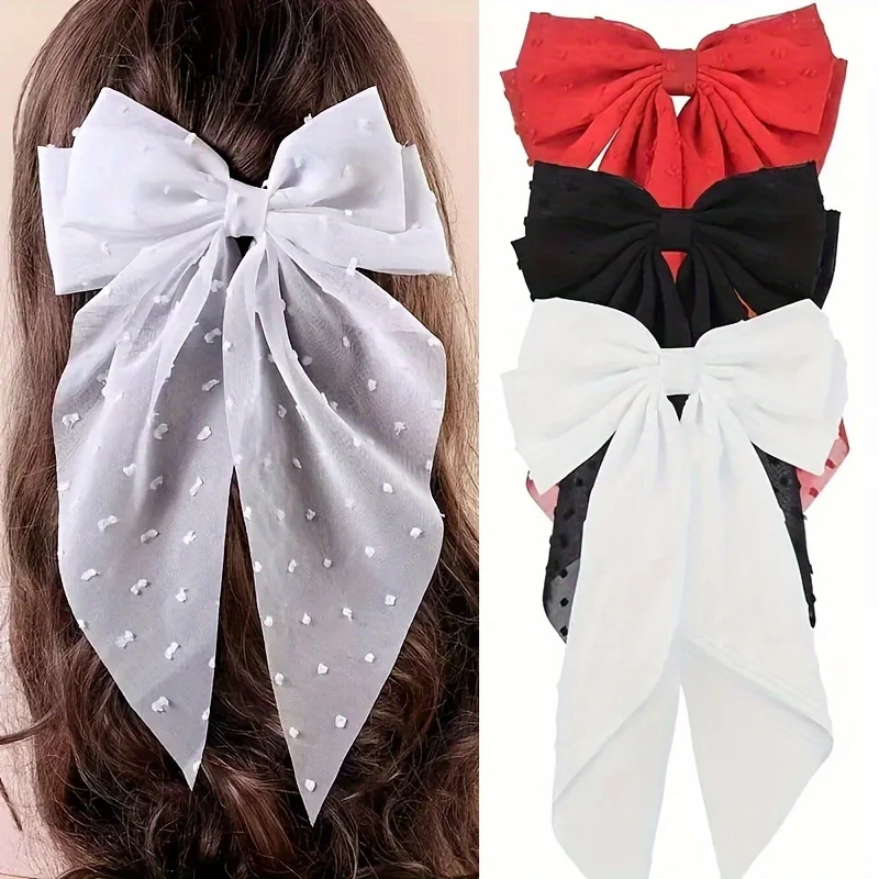3 шт./комплект, женские шифоновые зажимы для волос с большим бантом