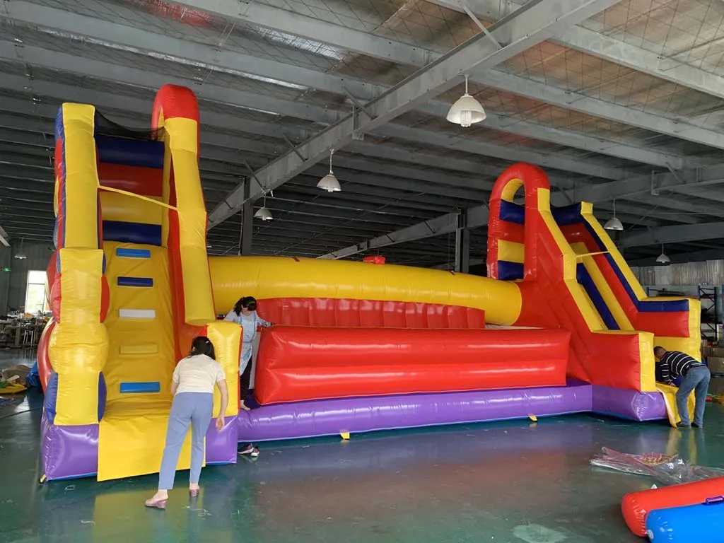 

Commercial Giant Inflatable Obstacle Course Jousting Arena with Slide PVC Bouncy Castle Game For Kids Adults Outdoor Party Event