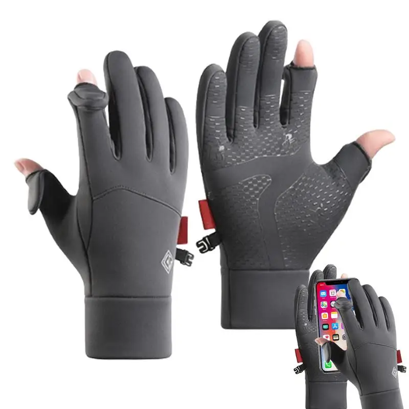 Mens Winter Gloves 2 Cut Fingers Design Non-slip Gloves Unisex Mittens Winter Supplies Running Gear For Cold Weather