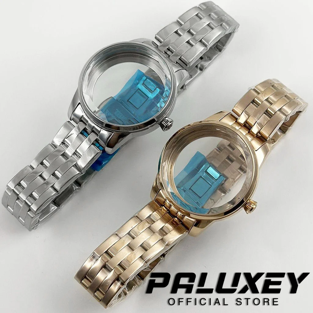 33MM Ladies Women's Lace Glass Cocktail Case Stainless Watch Case Fit NH35 NH38 Movement Transparent Backcover Case Watch Box