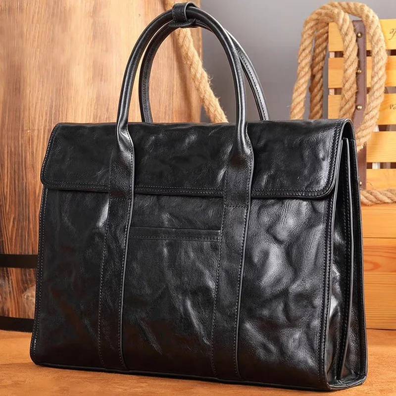 

Men's Fashion Business Briefcase Top Layer Cowhide Large Capacity Briefcasess Men's Bag Laptop Bag Bags Handbags Genuine Leather