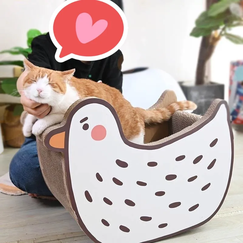 

New Cute Goose Shaped Cat Bed Scratching Post Wear-resistant Corrugated Cardboard Cat Toy Comfortable Large Space Cat Nest