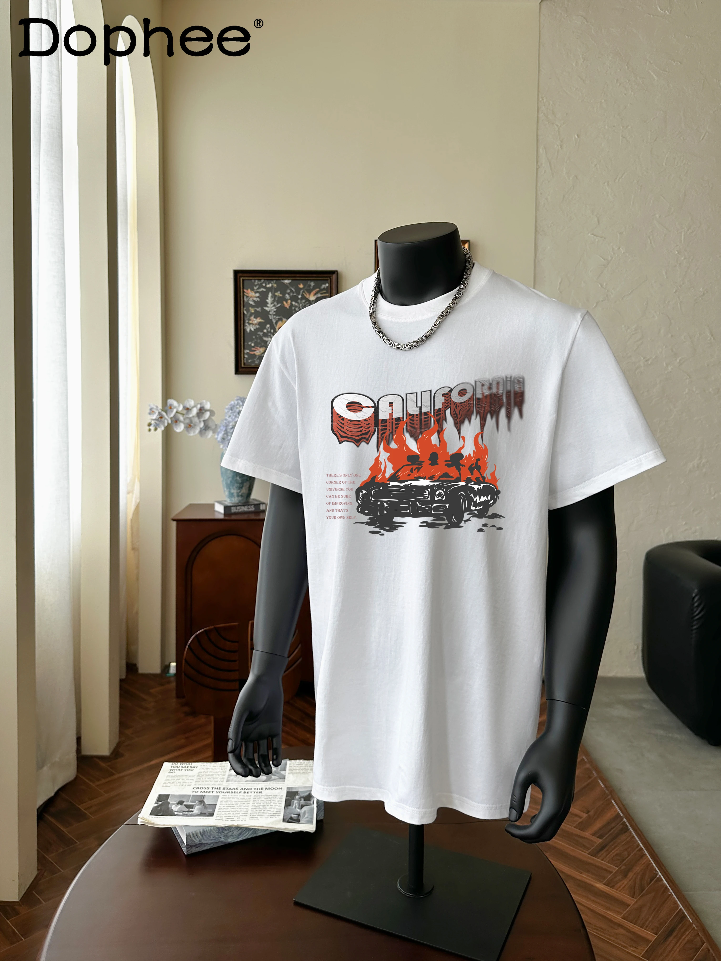 

2025 Summer Men's Fashion Trendy Printed Short Sleeve T-Shirt, Stylish Round Neck Casual American Style Half Sleeve Top