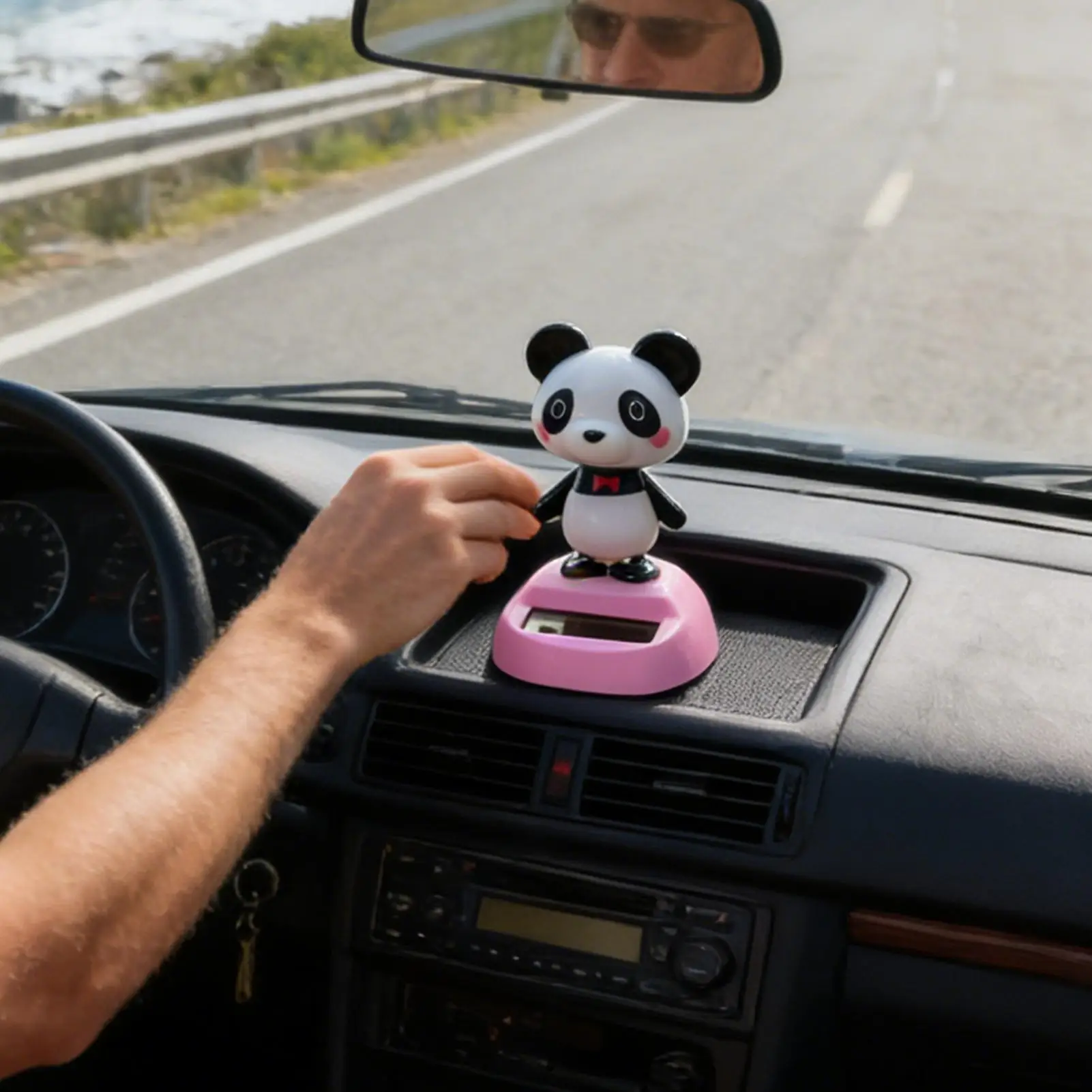 Dashboard Toys for Cars Solar Panda Animal Figures Craft Cute Car Dash Decor for Truck SUV Tractor Automobile Home Bookshelf
