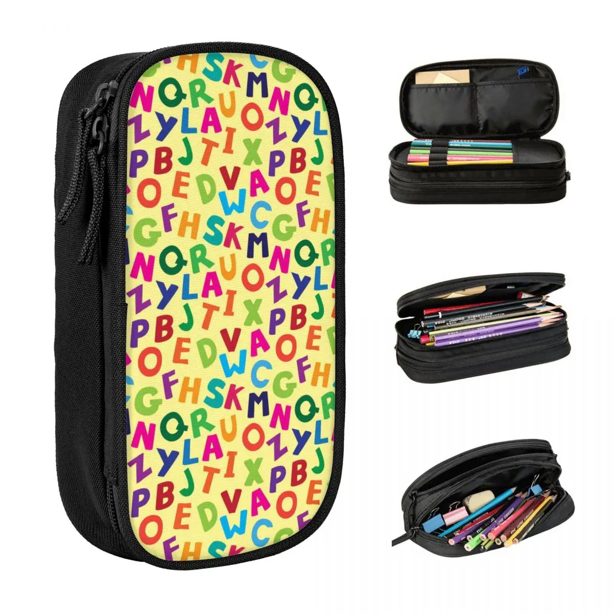 Colorful Alphabet Letter Pattern Pencil Case Boy Girl Kawaii Pencil Box Design School Pencil Cases Stationery Gift