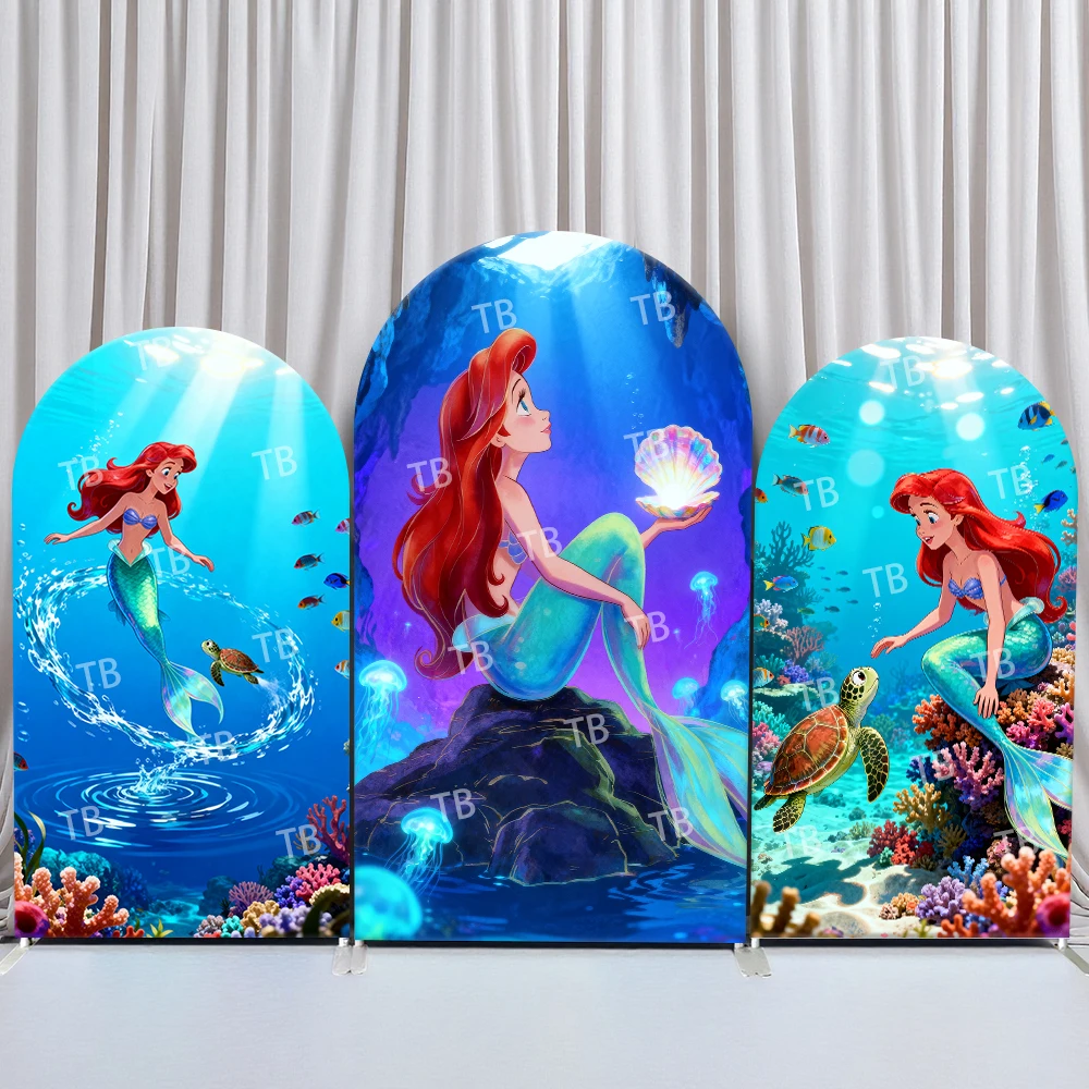 

Disney Ariel Arch Backdrop Cover Underwater Shell Turtle Coral Jellyfish Scene for Birthday and Baby Shower Party Photo Booth