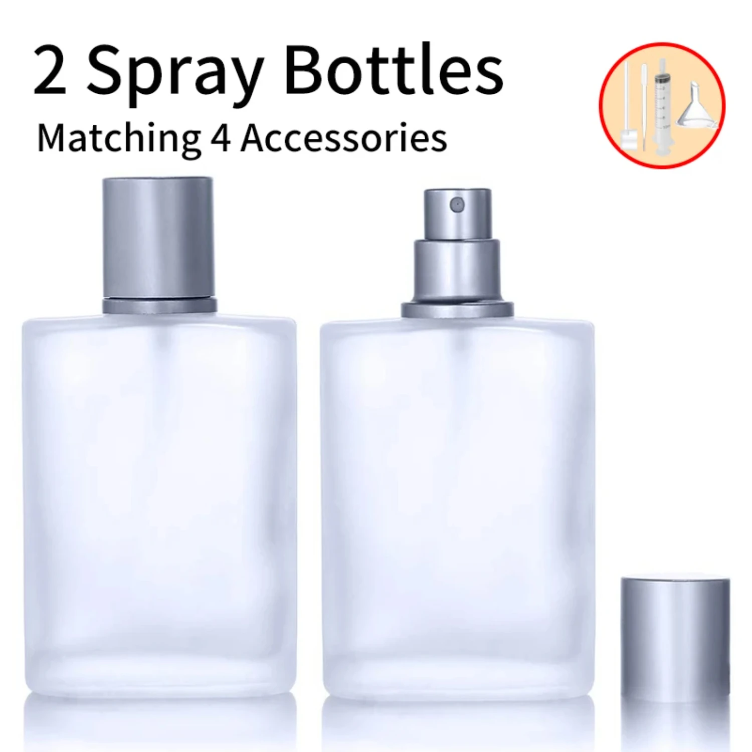 

2pcs+4 Accessories 50ml/1.69 Oz Frosted Glass Empty Spray Bottle Perfume Atomizer with 4 Perfume Dispenser